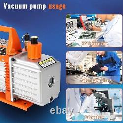 5CFM 1/2HP 2stage Rotary Vane Vacuum Pump Air Conditioner Refrigerant HVAC withOil