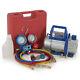 5cfm 1/2hp Vacuum Pump Hvac Refill Manifold Air Condition Dual Gauge R134a A/c