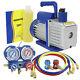 5cfm 1/3hp Air Vacuum Pump Hvac Refrigeration Ac Manifold Gauge Set R134a Kit