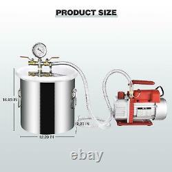 5Gallon 1/4HP 3CFM 220ml Vacuum Chamber Degassing Silicone Single Stage Pump Air