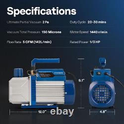 5cfm 1/3hp Air Vacuum Pump & A/C Manifold Gauge Set R134a R12 R22 R502 R410a