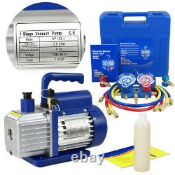 A/C Manifold Gauge Kit R134A 4FT Hose & 3.5CFM 1/4HP HVAC Air Vacuum Pump Combo