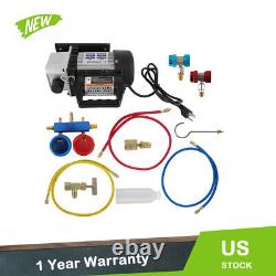 AC Manifold Gauge HVAC + R134A Kit AC A/C Set Combo 3 CFM Air Vacuum Pump