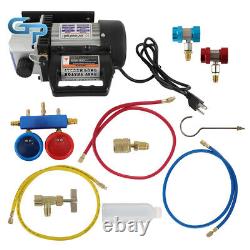 AC Manifold Gauge Set Combo 110V 1/4HP 3CFM Air Vacuum Pump HVAC With R134A Kit