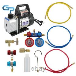 AC Manifold Gauge Set Combo 110V 1/4HP 3CFM Air Vacuum Pump HVAC With R134A Kit