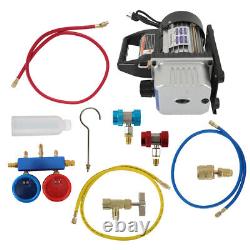 AC Manifold Gauge Set Combo 110V/60HZ 3 CFM Air Vacuum Pump HVAC & R134A Kit