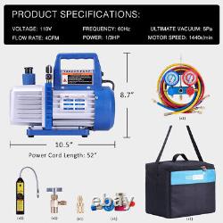 AC Manifold Gauge Set with 4CFM 1/3HP Rotary Vane Air Vacuum Pump ETL Certified