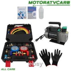 ALL-CARB Air Vacuum Pump 1/3HP 4CFM MANIFOLD GAUGE Set HVAC AC Refrigerant Kit