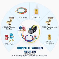 Air Conditioner Vacuum Pump Tool Kit with Gauge Set for R12 R22 R134 R502 3.5cfm