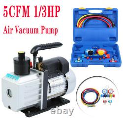 Air Vacuum Pump 5CFM 1/3HP HVAC + R134A R410A Kit AC A/C Dual Manifold Gauge Set