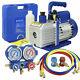 Air Vacuum Pump Hvac 1/4 Rotary Vane Refrigerant Ac Manifold Gauge Set R134a Kit