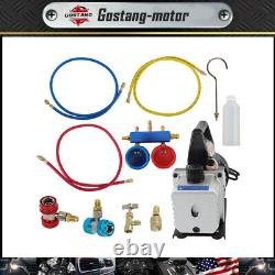 Air Vacuum Pump HVAC + R134A Kit AC A/C Set Combo 3 CFM AC Manifold Gauge