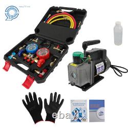 Air Vacuum Pump Manifold Gauge Set 1/3HP 4CFM HVAC AC Refrigerant Kit