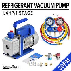 CFM 1/3HP Air Vacuum Pump HVAC + R134A Kit AC A/C Manifold Gauge Set US