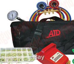 COMPLETE AC MAINTENANCE KIT R134A Manifold Gauge Hoses Air Vacuum Pump And MORE