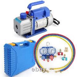 Combo 3,5CFM 1/4HP Air Vacuum Pump HVAC + R134A Kit AC A/C Manifold Gauge Set S7