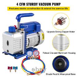 Combo 4 CFM 1/3HP Air Vacuum Pump HVAC + R134A Kit AC A/C Manifold Gauge Set