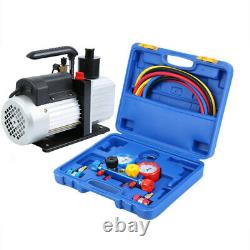 Combo AC A/C Air Vacuum Pump 5CFM 1/3HP HVAC R134A R410A Kit Dual Manifold Gauge