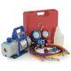 Dual Gauge R134 A/c Hvac Air Condition Tester Manifold 5cfm 1/3hp Vacuum Pump