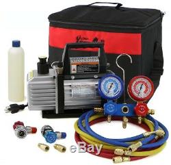 HVAC Air Vacuum Pump 110 Volt 1/4 HP A/C Refrigeration Kit AC Manifold Gauge Set