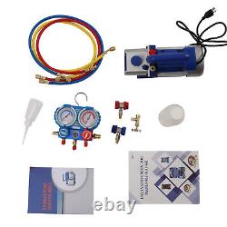 Manifold Gauge Kit Combo Air Vacuum Pump with 3FT Hoses Acccessories 3CFM 1/4 HP