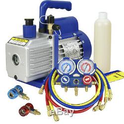 Manifold Gauge for R134a HVAC Air Condition A/C + 1/3HP 4CFM Vacuum Pump Set
