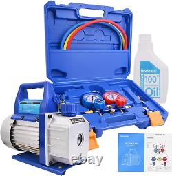 Manifold Guage Set Vacuum Pump 3.6CFM 1/4HP Single Stage Rotary Vane Air Vacuum