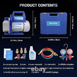 Manifold Guage Set Vacuum Pump 3.6CFM 1/4HP Single Stage Rotary Vane Air Vacuum