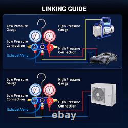 Manifold Guage Set Vacuum Pump 3.6CFM 1/4HP Single Stage Rotary Vane Air Vacuum