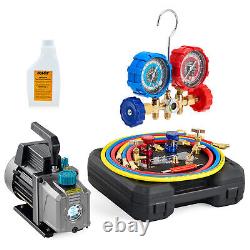 OMT 1/4hp 3.5cfm Combo AC Manifold Gauge Air Vacuum Pump Set for Home Auto HVAC