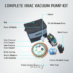 OMT Combo 3,5CFM 1/4HP Air Vacuum Pump HVAC +R134A Kit AC A/C Manifold Gauge Set