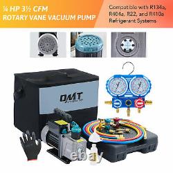 OMT Combo A/C Manifold Gauge Set R134a R410a R22 w 3,5 CFM 1/4HP Air Vacuum Pump