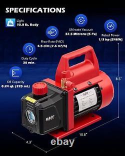 Orion Motor Tech Vacuum Pump, 4.5 cfm 1/3 hp HVAC Single Stage Vacuum Pump fo