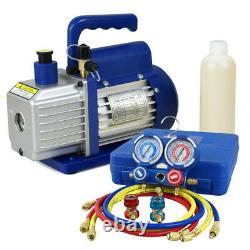 R134A AC Refrigeration Kit A/C Manifold Gauge & 1/4HP 3,5 CFM Air Vacuum Pump