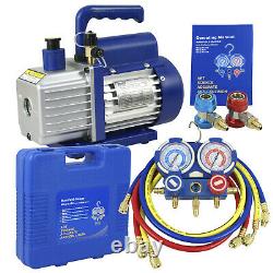 Single Stage 4CFM 1/3HP Vacuum Pump, R134a A/C HVAC Manifold Air Condition Kit