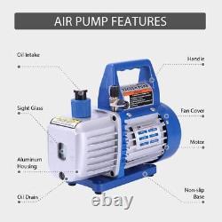 Single Stage Rotary Vane Air Vacuum Pump 110V 1/3 HP 4CFM and R134a Gauge Kit