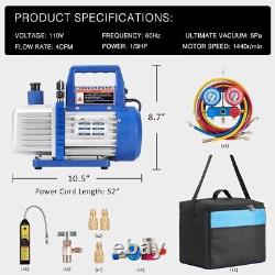 Single Stage Rotary Vane Air Vacuum Pump 110V 1/3 HP 4CFM and R134a Gauge Kit