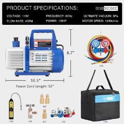 Single stage rotary vane air vacuum pump and R134a AC manifold pressure gauge ki