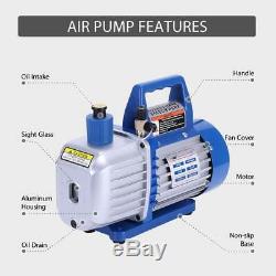 Two Stage 5CFM Rotary Vane Vacuum Pump 1/2HP HVAC Refrigerant Air Condition 110V