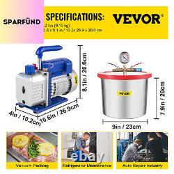 VEVOR 2 Gallon Vacuum Chamber + 3CFM Air Vacuum Pump Set 1/4HP Single Stage 110V