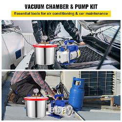 VEVOR 3CFM Air Vacuum Pump + 2 Gallon Chamber Set Conditioner Refrigerant Kit