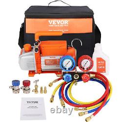 VEVOR 4CFM 1/4 HP HVAC Vacuum Pump + Manifold Gauge Set with Hose R32