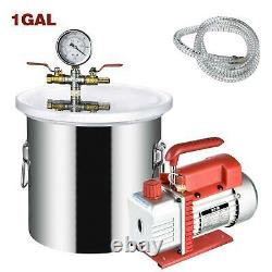 Vacuum Chamber 1 Gallon Degassing Silicone 3CFM Single Stage Pump Air AC Kit