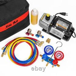 XtremepowerUS Air Vacuum Pump HVAC A/C Refrigerant Kit with AC Manifold Gauge Set