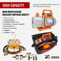 Z Zero Air Vacuum Pump HVAC R134A R12 R22 R410A Refrigeration Kit AC Manifold Ga